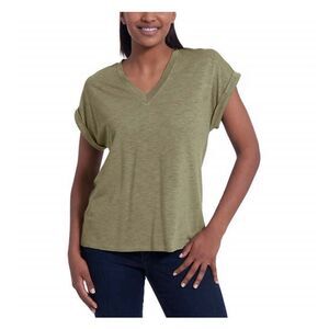 Jessica Simpson Women's V-Neck Soft Jersey Knit Top, Kalamata/Olive